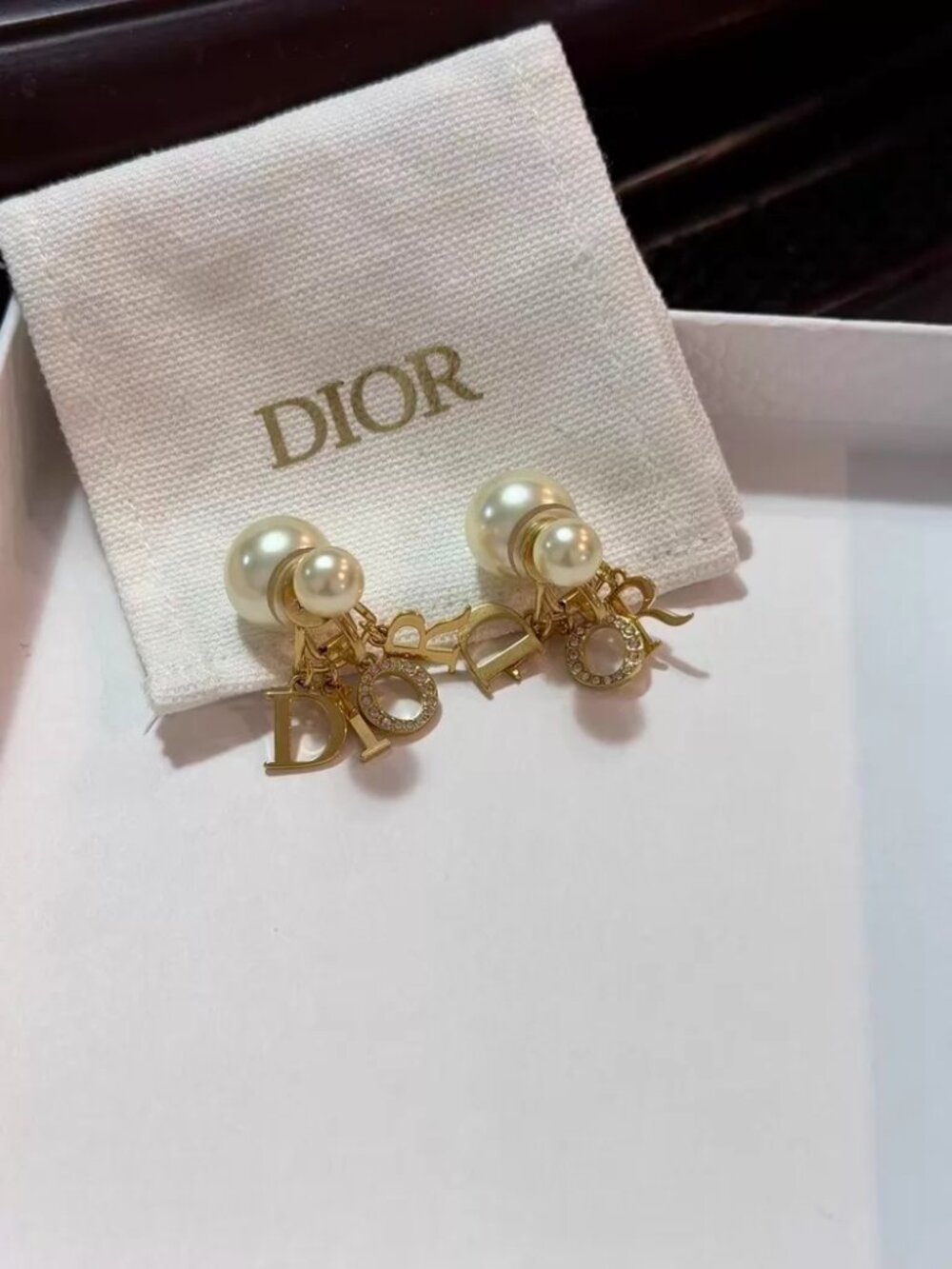 Dior Pearl CD Charm Earrings